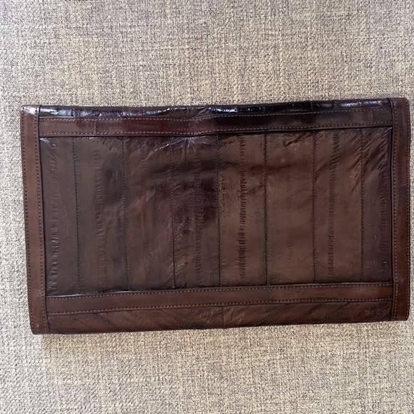 Vintage 70's dark brown eel skin organizer clutch - Picture 2 of 7